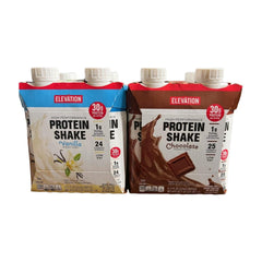 Elevation by Millville chocolate protein shake glass pour for quick nutrition.