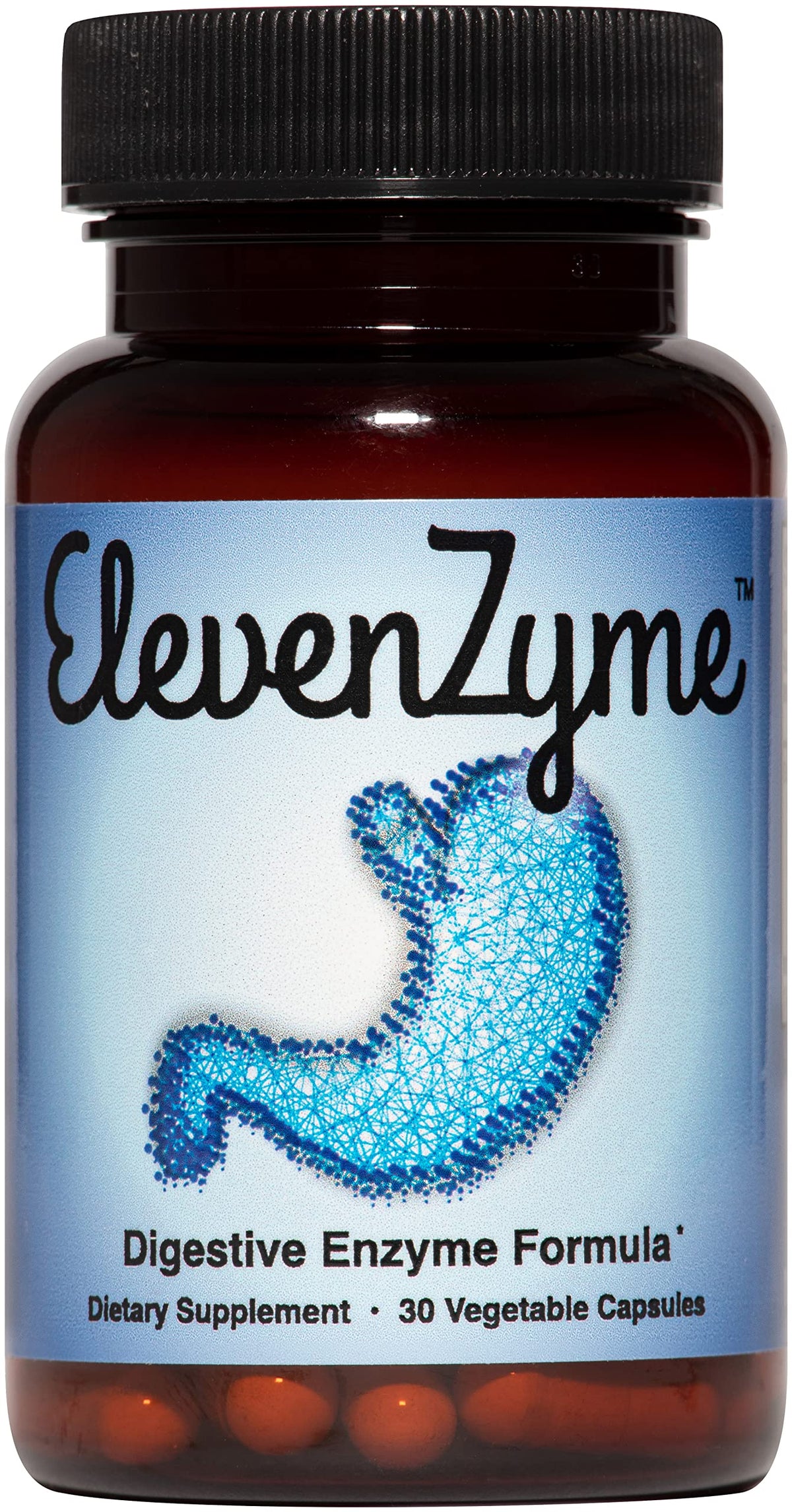 ElevenZyme bottle front view illustrating enzyme blend for digestion support.