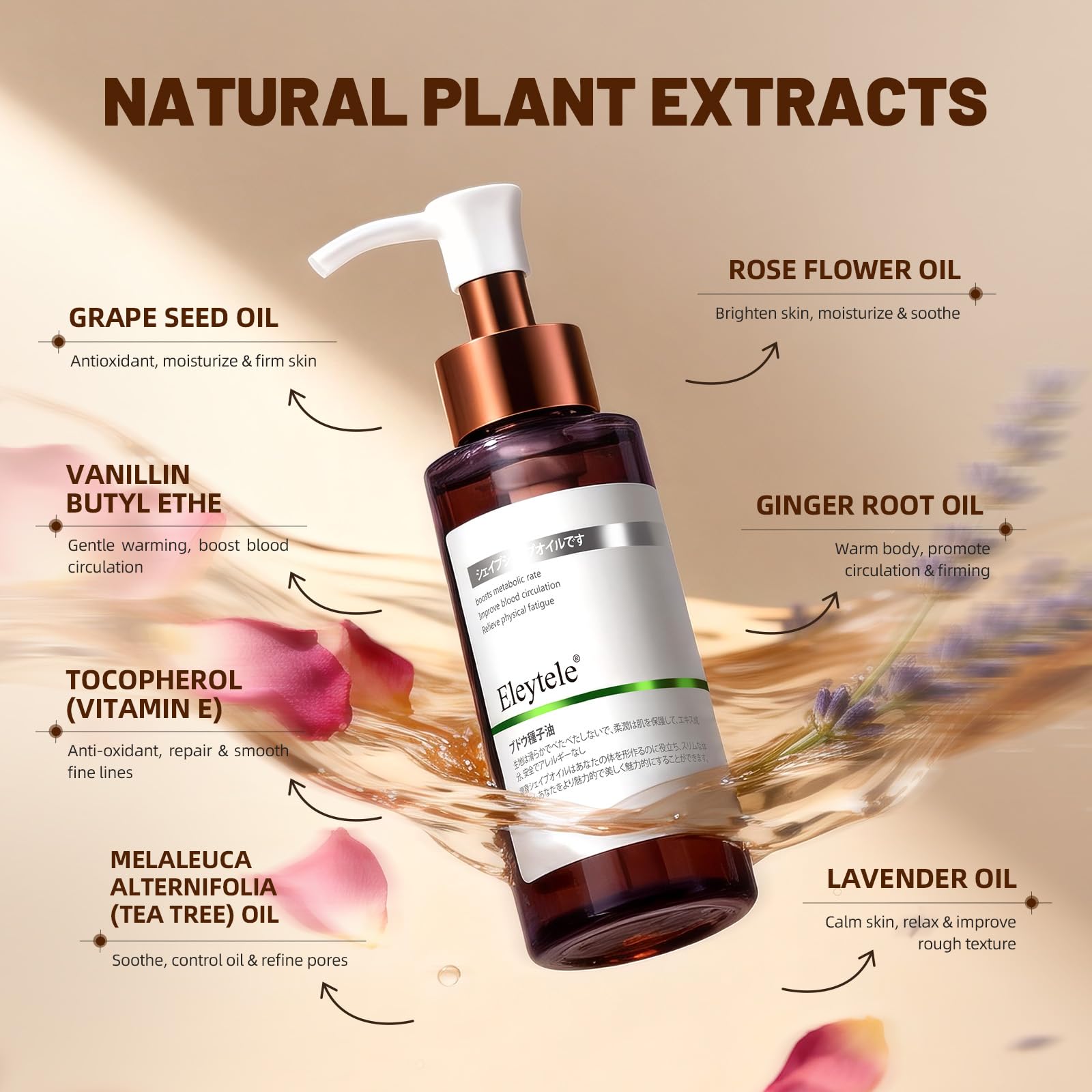 Eleytele body oil shown on legs and arms for daily massage