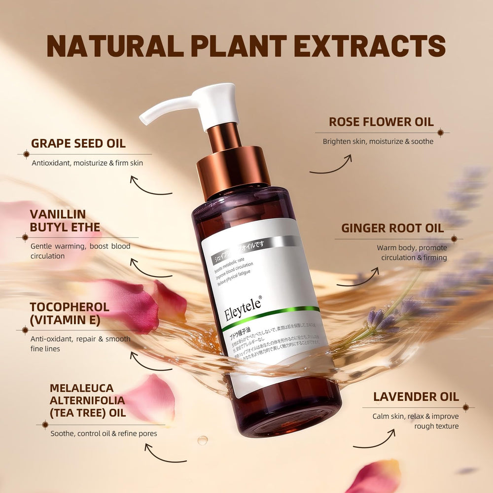 Eleytele body oil shown on legs and arms for daily massage