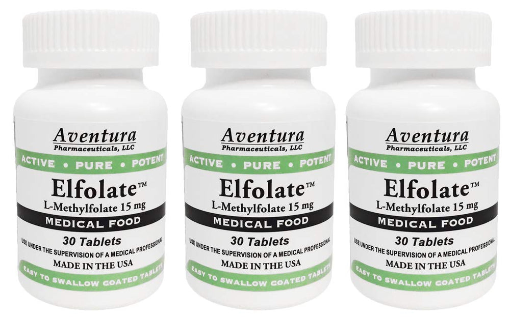 ELFOLATE 15mg 3-pack bottle front, convenient daily supplement option.