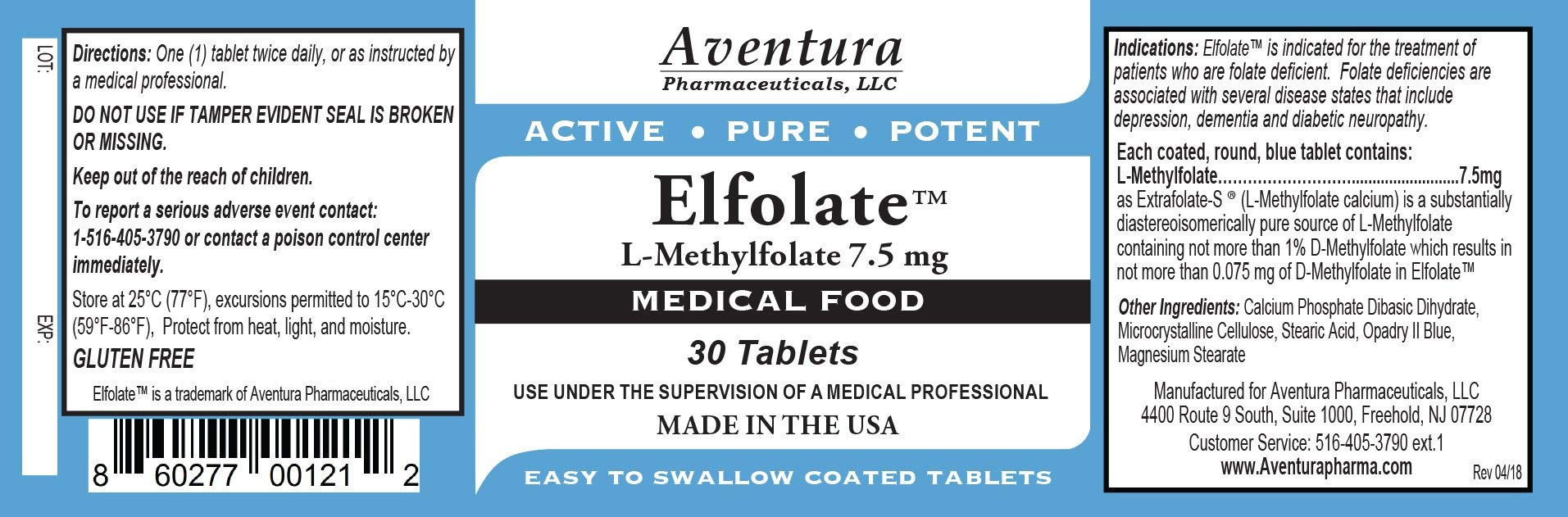 ELFOLATE bottle label close-up emphasizing purity, potency, and product claims
