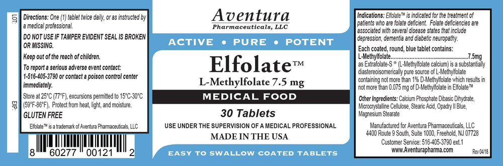 ELFOLATE bottle label close-up emphasizing purity, potency, and product claims