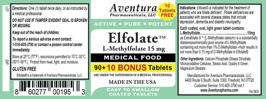 ELFOLATE label close-up emphasizes active L-Methylfolate and the bottle