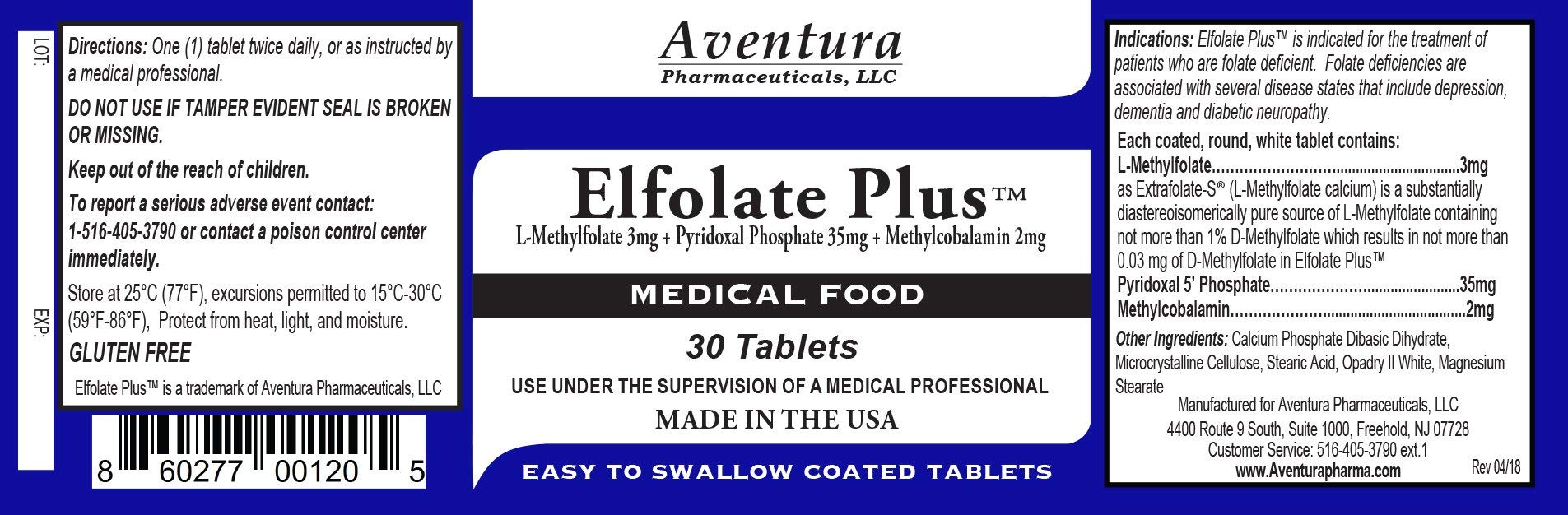 ELFOLATE Plus 3mg label close-up highlighting purity and potency.