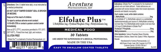 ELFOLATE Plus 3mg label close-up highlighting purity and potency.