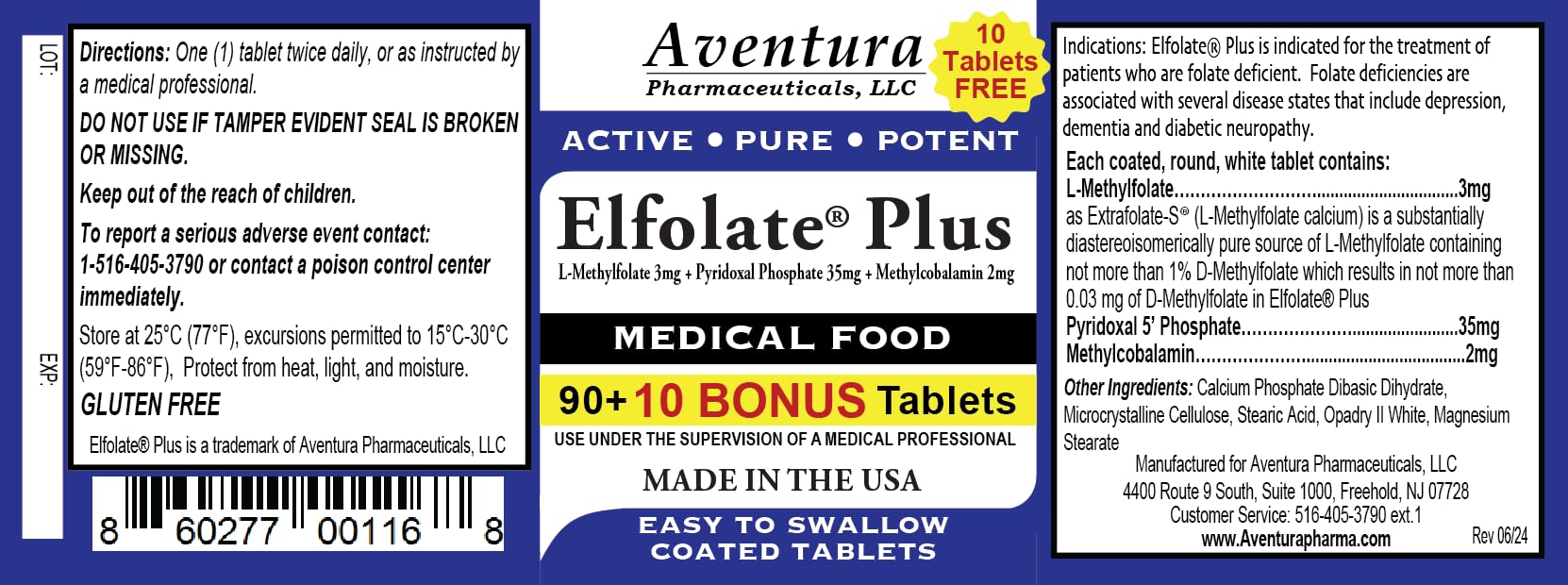 ELFOLATE Plus tablets close-up shows coated pills for easy swallowing.