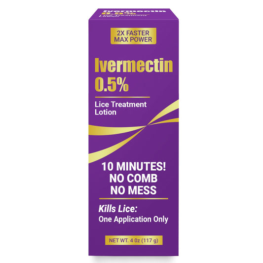 ELFSOUL Ivermectin lotion bottle shown for fast lice treatment.