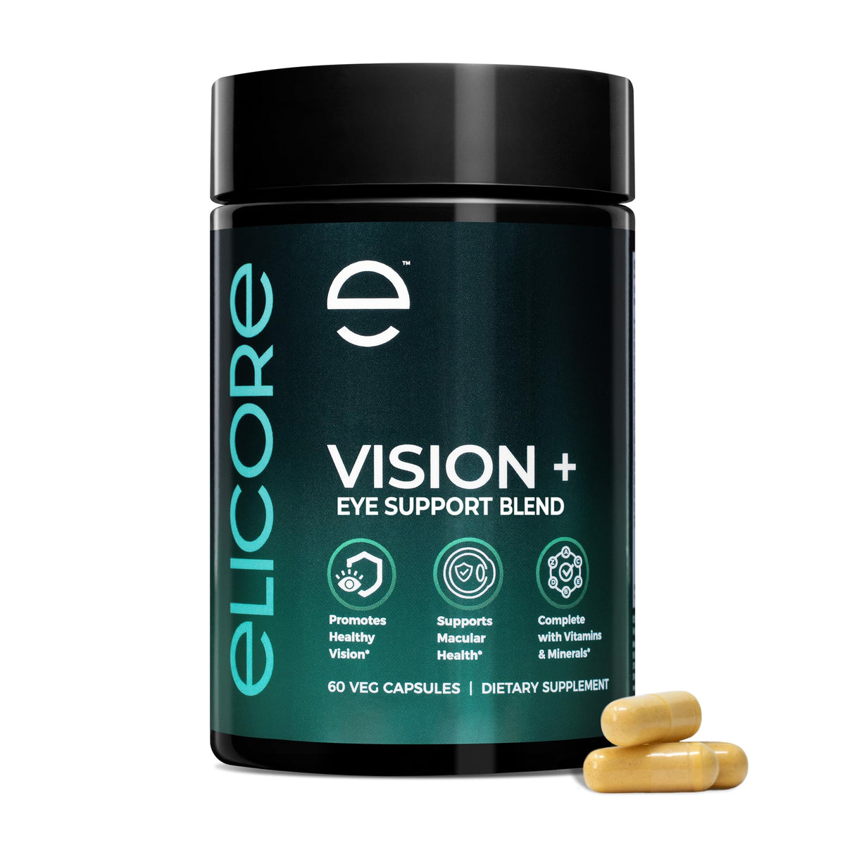 ELICORE Eye Vitamins bottle with Vision+ blend for daily eye support.