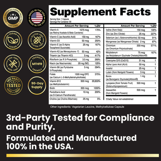 Eliixr methylated multivitamin label highlights active folate and B vitamins for daily wellness.