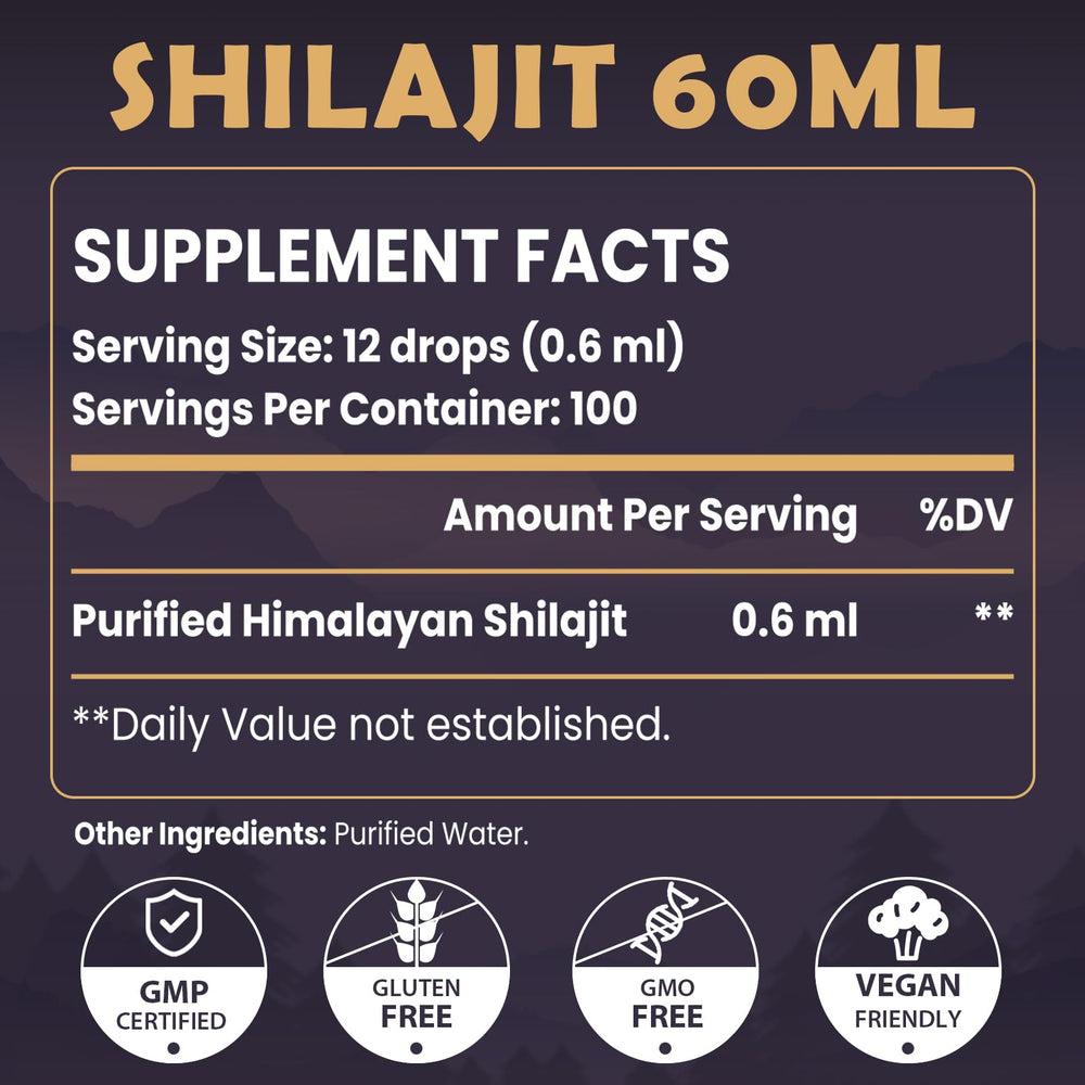 Elikadur Shilajit: frasco de vidrio con gotero para dosificación precisa.