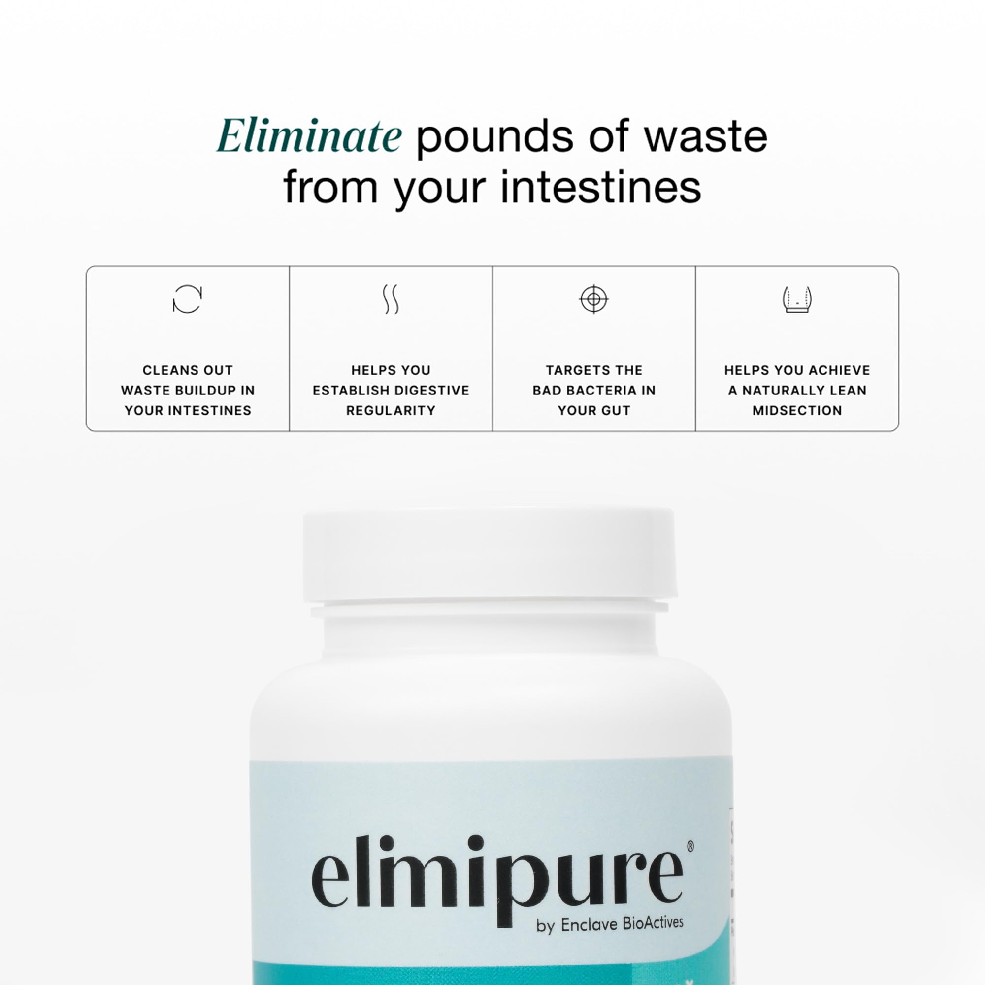 Elimipure Gut Cleanse capsules reveal natural ingredients for gentle detox.