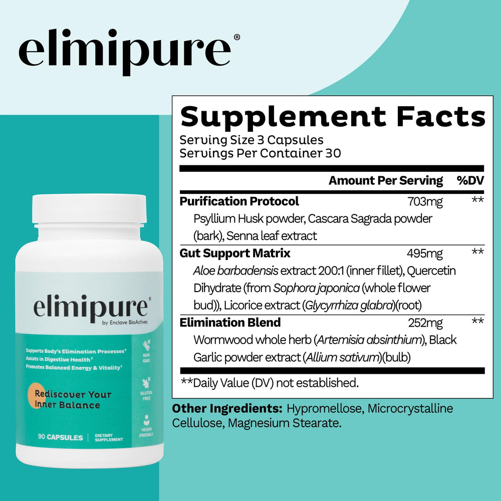 Elimipure Gut Cleanse on the kitchen counter for easy access.