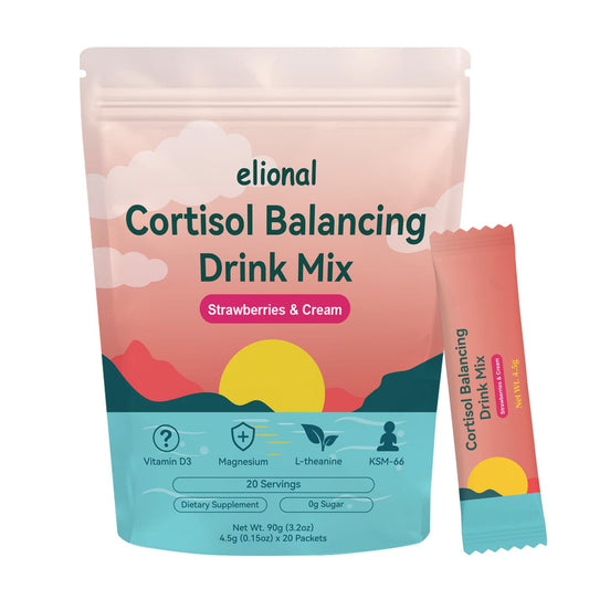 Elional Cortisol Drink Mix packaging shown for daily calm and focus.