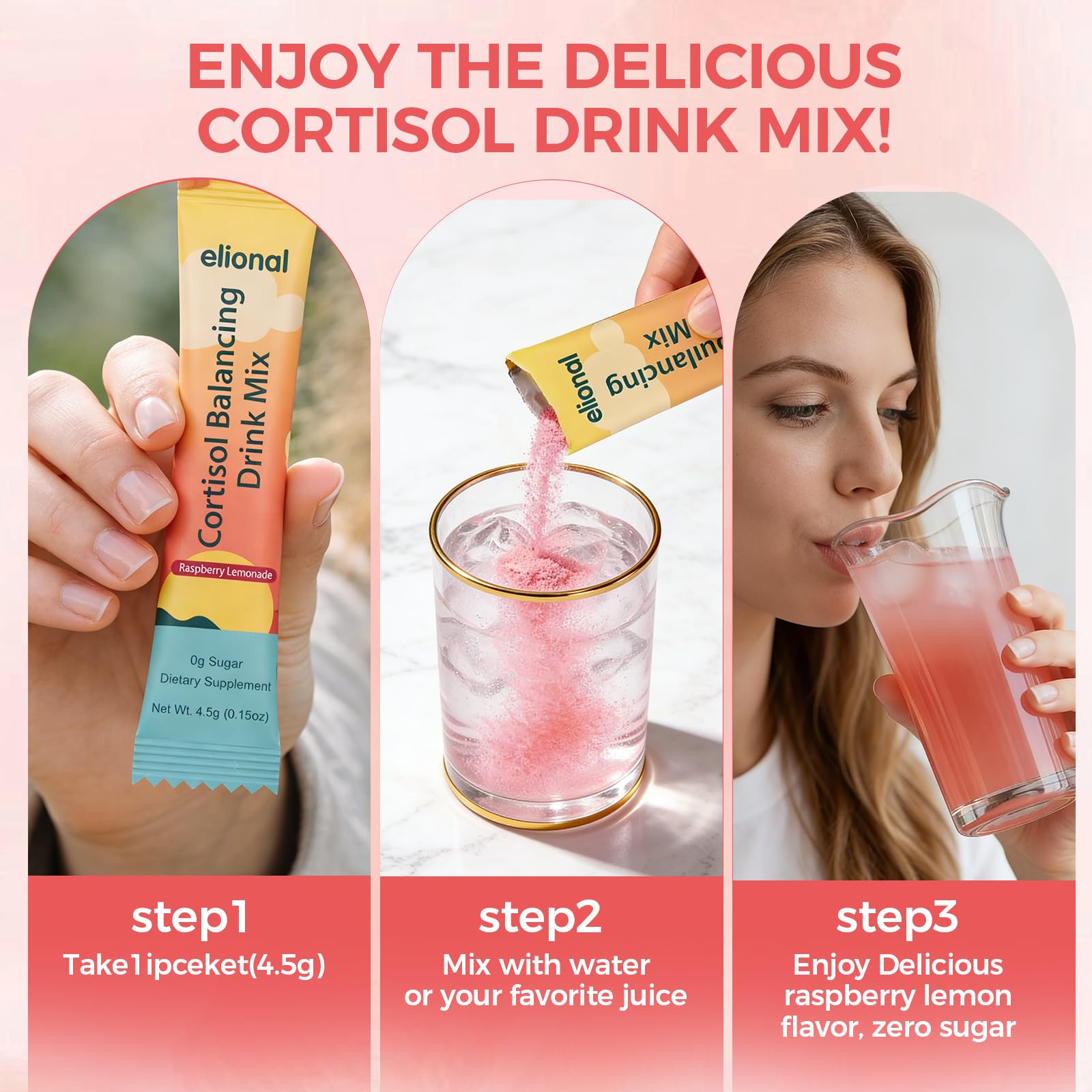 Quick-dissolve Elional Cortisol Drink Mix for a sugar-free refreshment