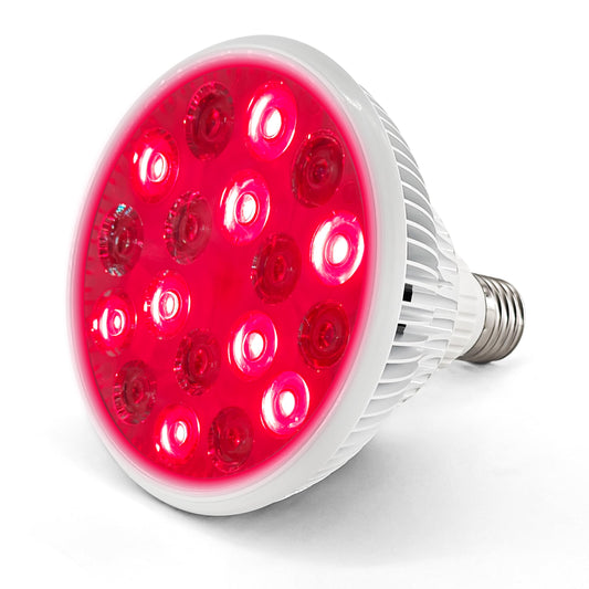 Elitzia infrared bulb front view shows 660nm/850nm spectrum for soothing warmth.