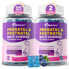 ELLAMENTZ Prenatal Gummies bottle offers convenient daily nutrition for mom and baby.