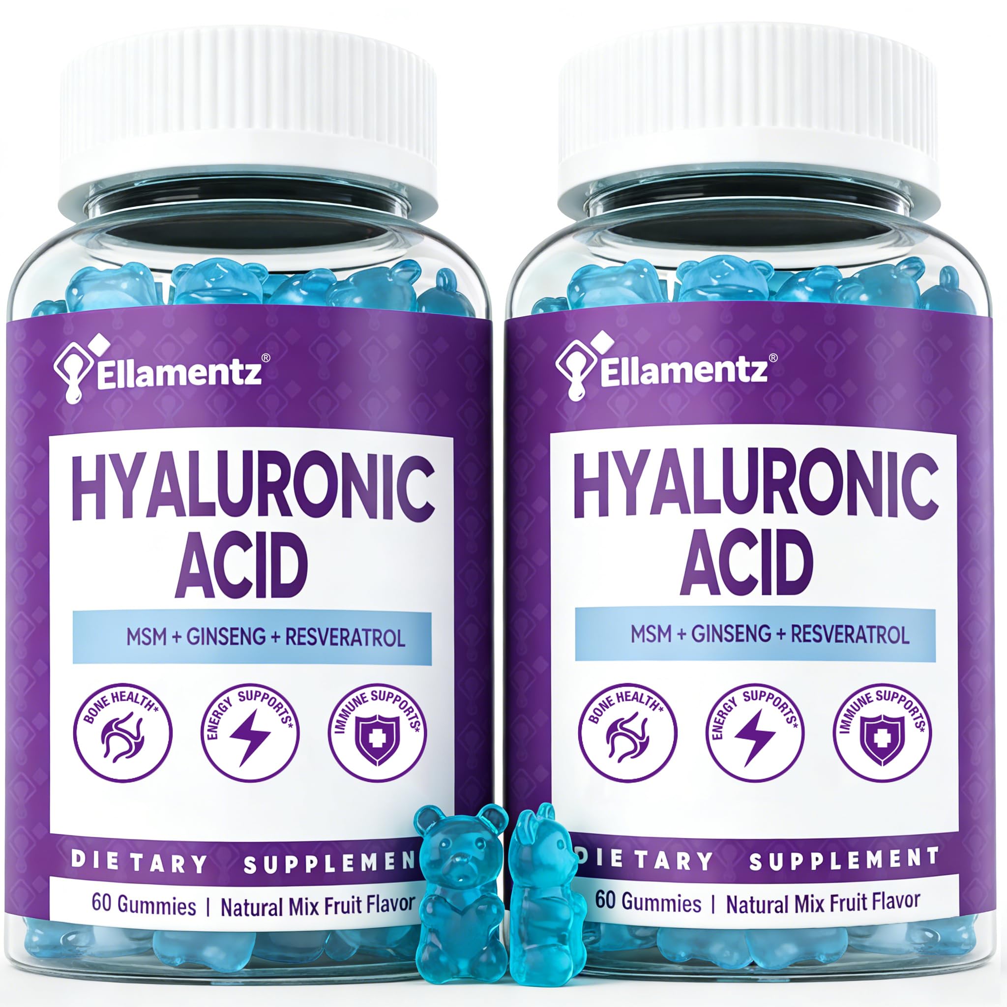ELLAMENTZ 7-in-1 sugarfree hyaluronic gummies bottle for convenient daily hydration