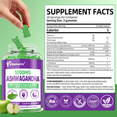 ELLAMENTZ Ashwagandha gummies texture close-up shows chewy consistency for daily stress support.