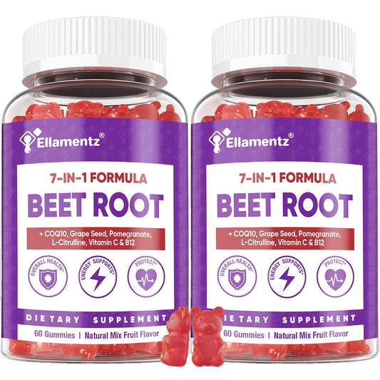 ELLAMENTZ Beet Root Gummies bottle front promoting daily circulation support.