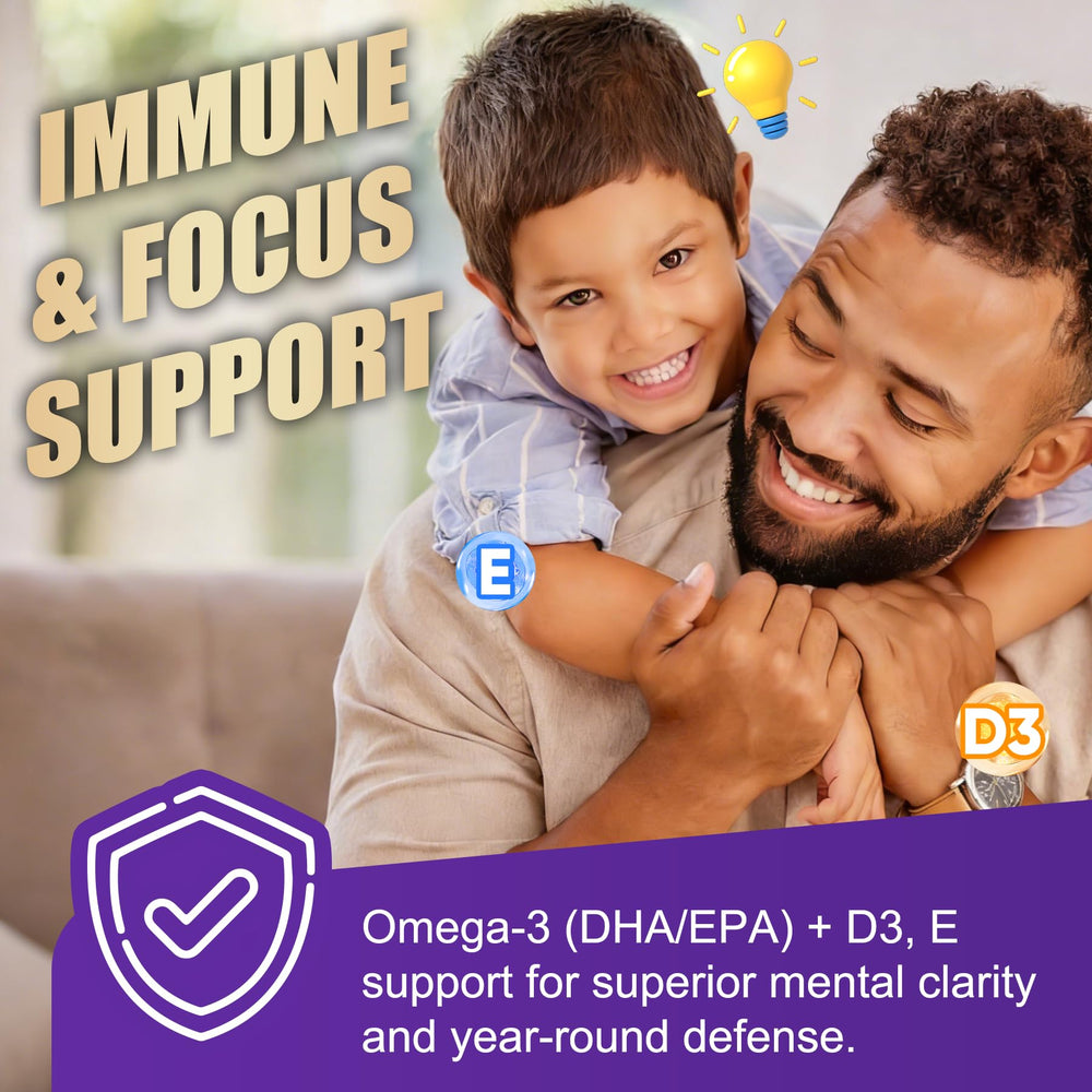 ELLAMENTZ bottle with omega-3 and turmeric emphasizing brain health support.