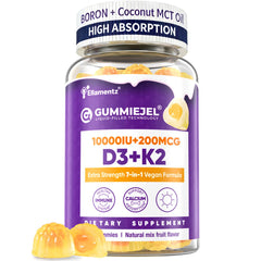 ELLAMENTZ Vitamin D3 K2 gummies bottle front shows absorption potential