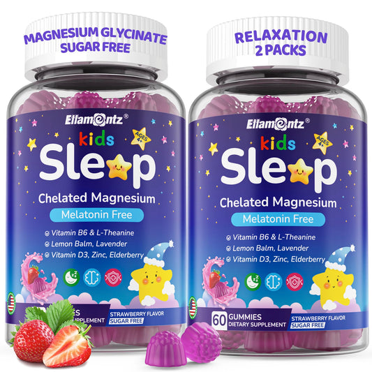 ELLAMENTZ Kids Sleep Gummies bottle front promotes a calm bedtime routine