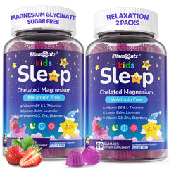 ELLAMENTZ Kids Sleep Gummies bottle front promotes a calm bedtime routine