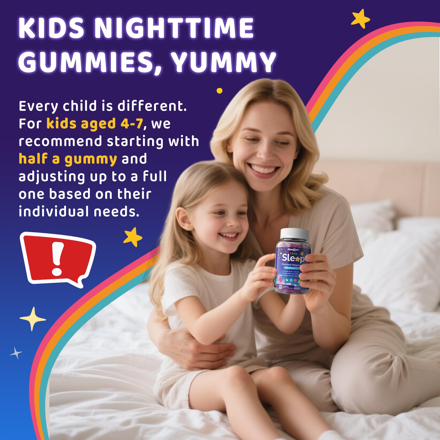 ELLAMENTZ Kids Sleep Gummies packaging outside notes non-GMO and gluten-free
