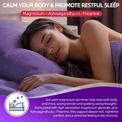 ELLAMENTZ Magnesium Glycinate Gummies night-relaxation scene suggests melatonin-free wind-down.
