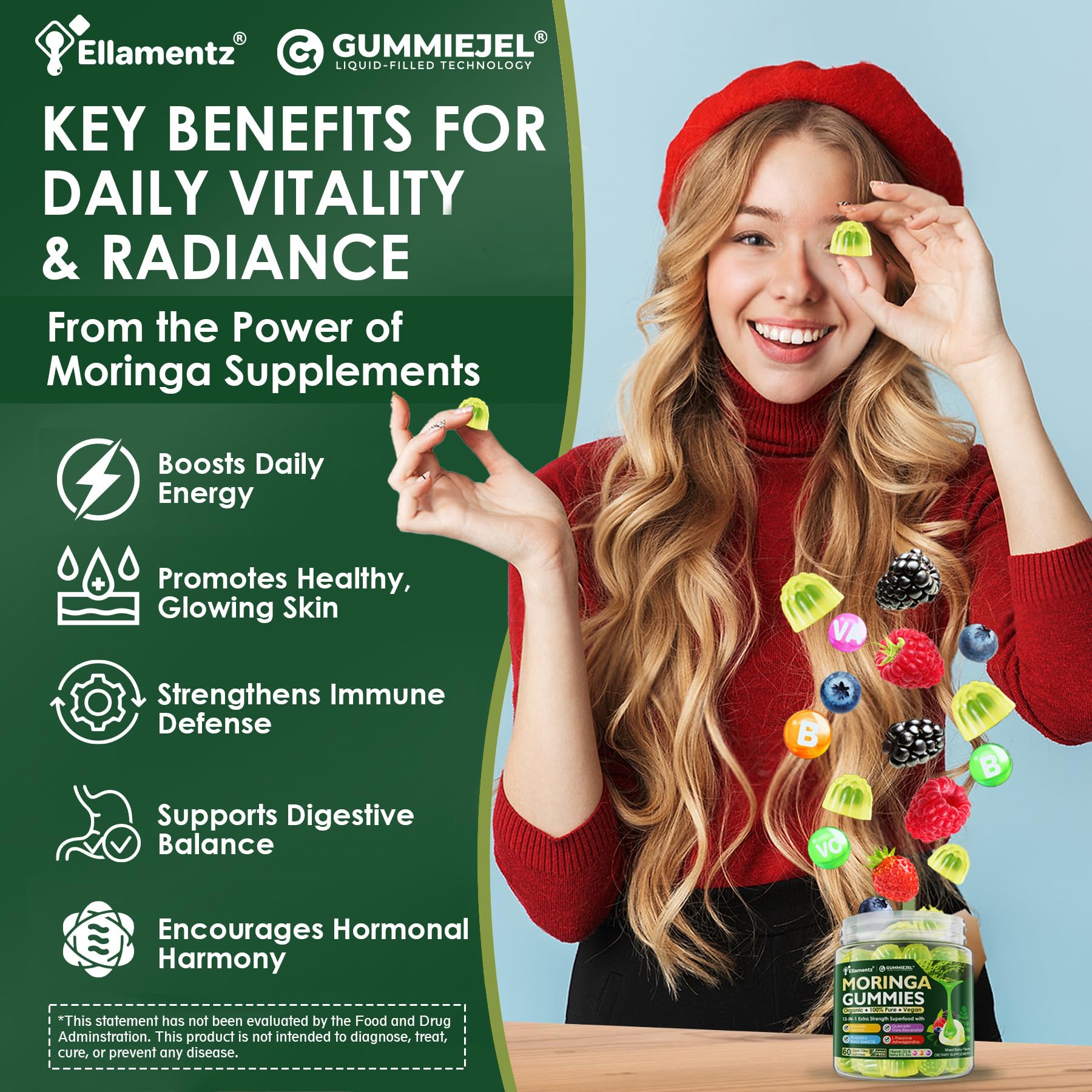 Ellamentz Moringa Gummies liquid-core close-up highlights nutrient protection