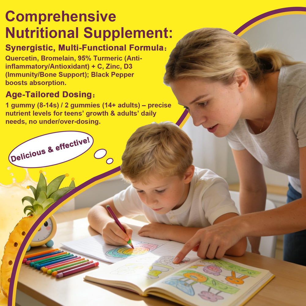 ELLAMENTZ Quercetin Gummies label detail showing allergen-free and vegan claim