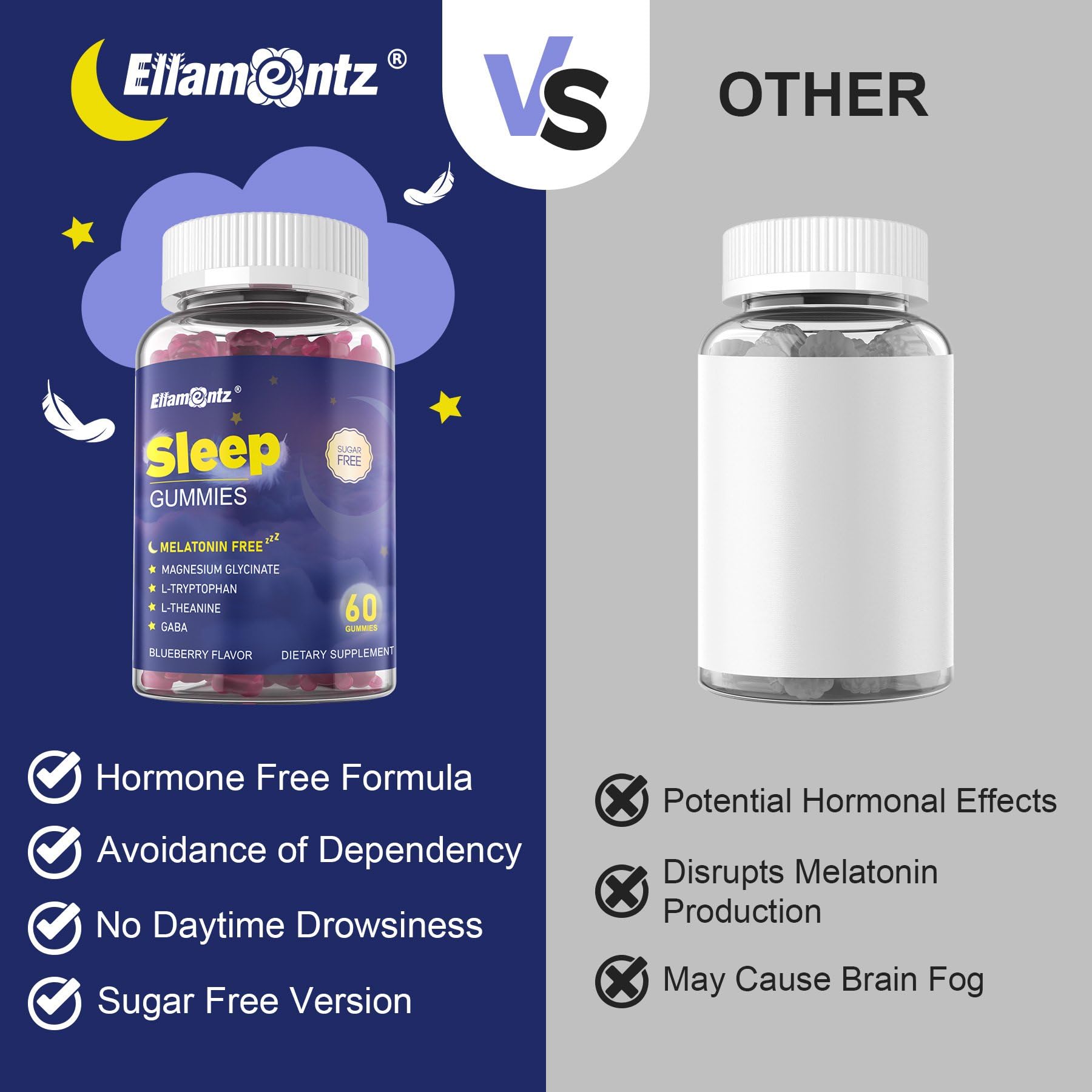 ELLAMENTZ Sleep Gummies nightstand scene, easy bedtime routine.