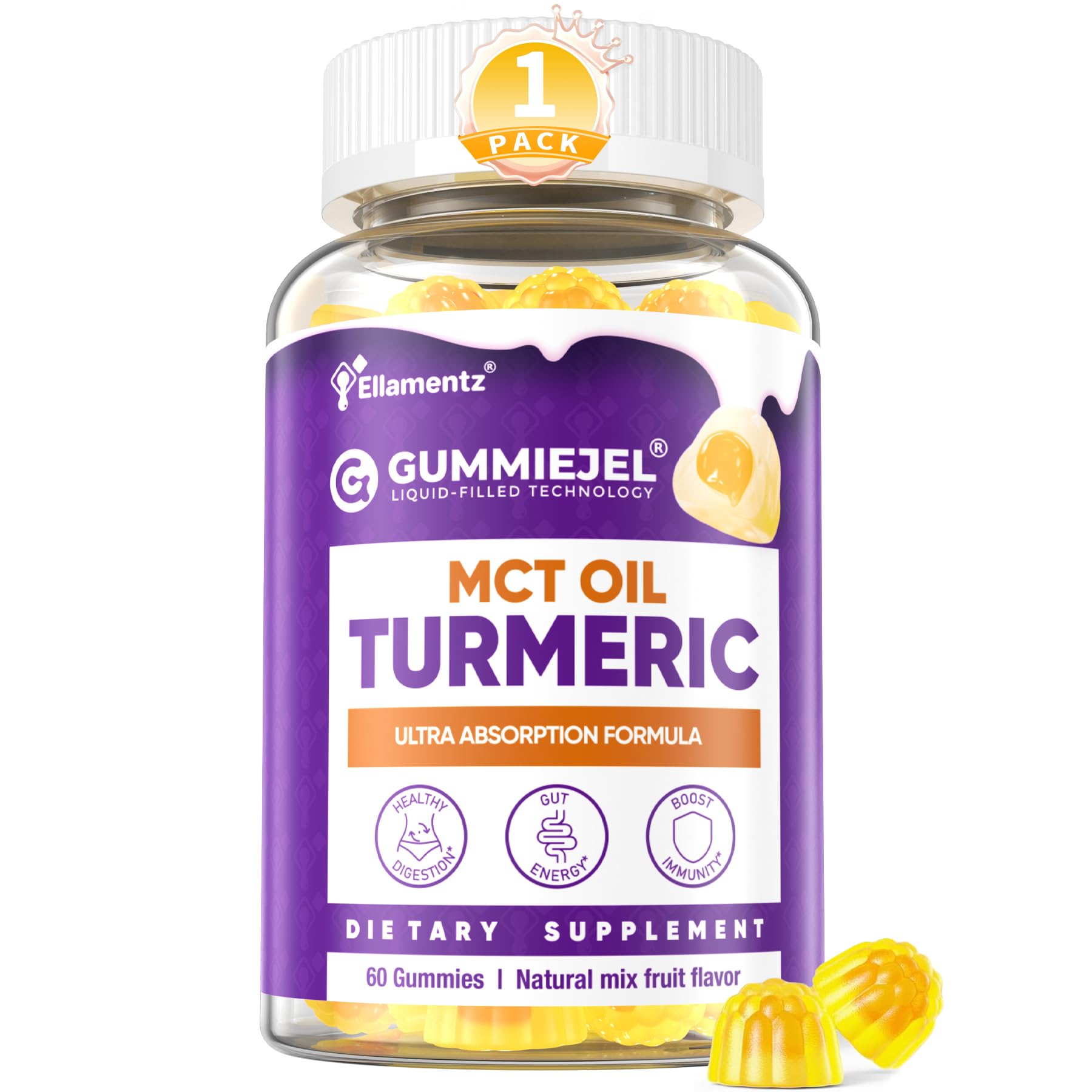 ELLAMENTZ Turmeric Gummies bottle front showing convenient daily wellness support