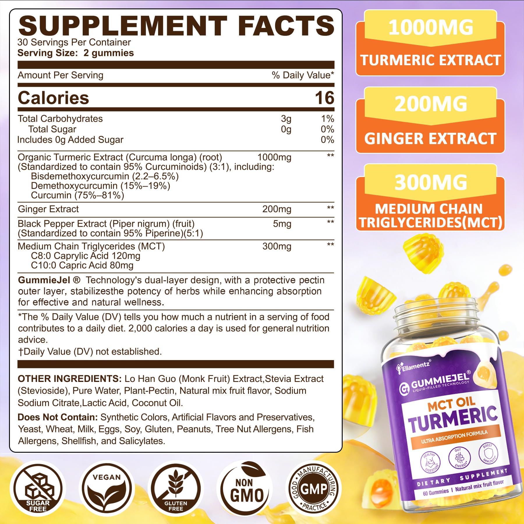 ELLAMENTZ Turmeric Gummies ginger-detail highlighting ginger's circulatory benefits