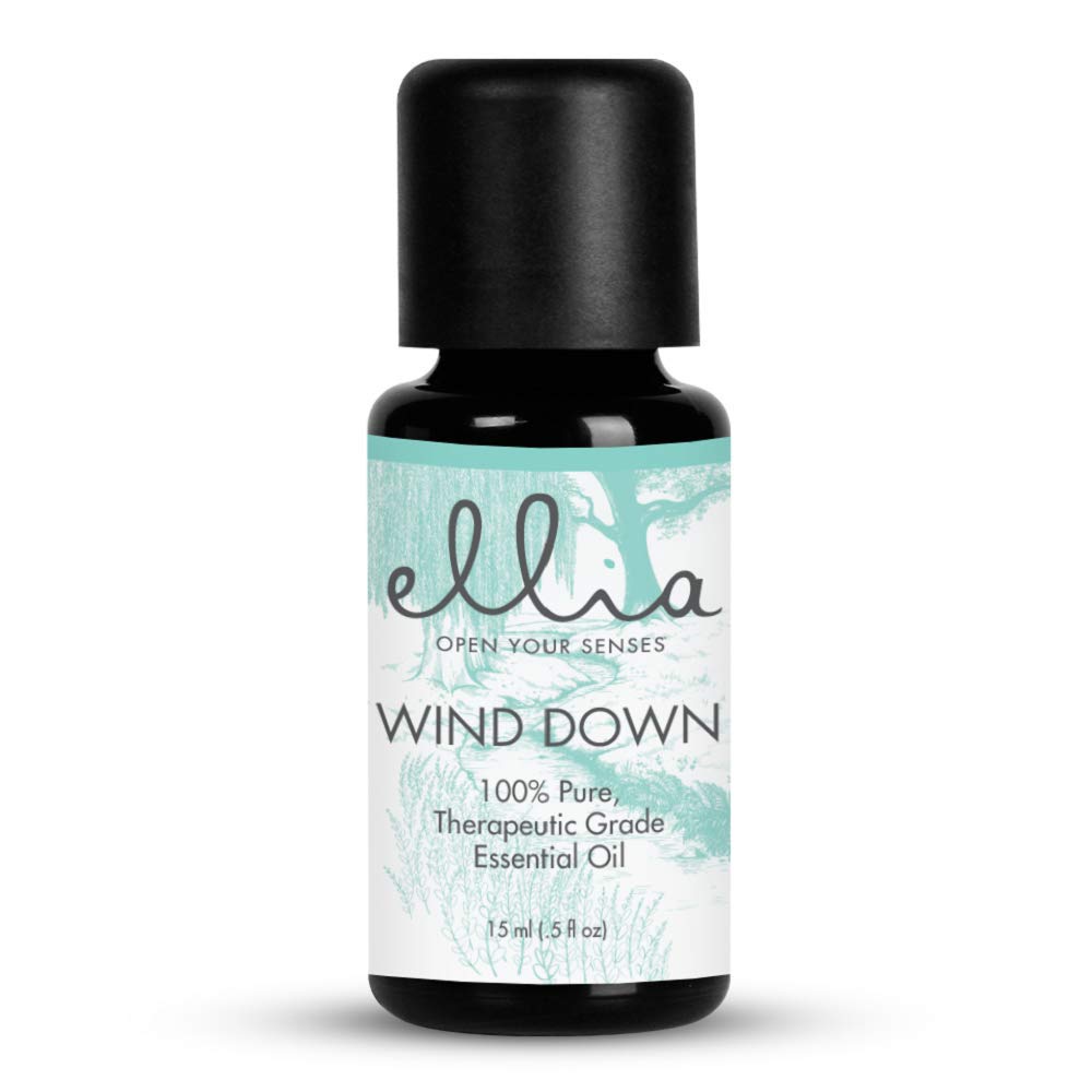 Ellia Wind Down bottle pour with lavender scent, promoting a calm evening atmosphere.