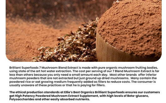 Ellie's Best 7 Mushroom powder is poured into a mug for richer coffee.