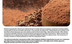 Ellie's Best 7 Mushroom powder is poured into a mug for richer coffee.