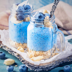 Indigo color close-up from Ellie's Best spirulina in a dish for vibrant recipes