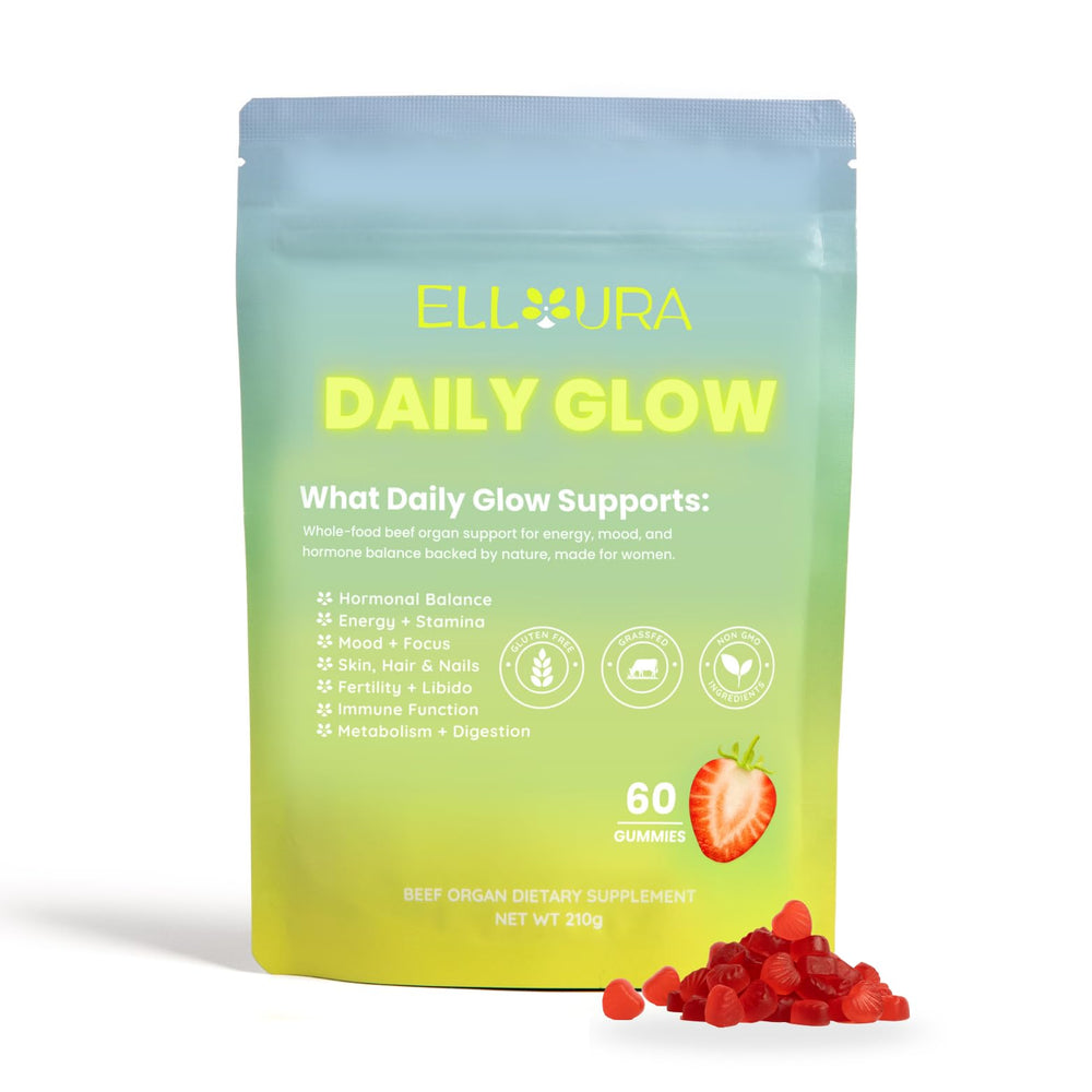 Elloura beef organ gummies packaging in a resealable pouch for freshness.