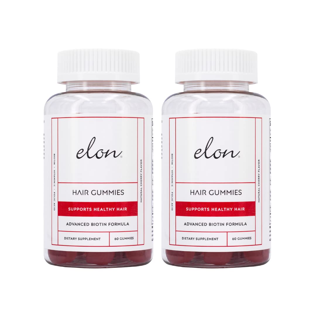 Elon Biotin Gummies cherry bottle for hair, skin, and nails support.