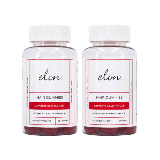 Elon Biotin Gummies cherry bottle for hair, skin, and nails support.
