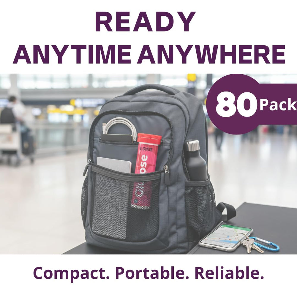Eight-tube packaging of ELoVATE glucose tablets for travel-ready energy.