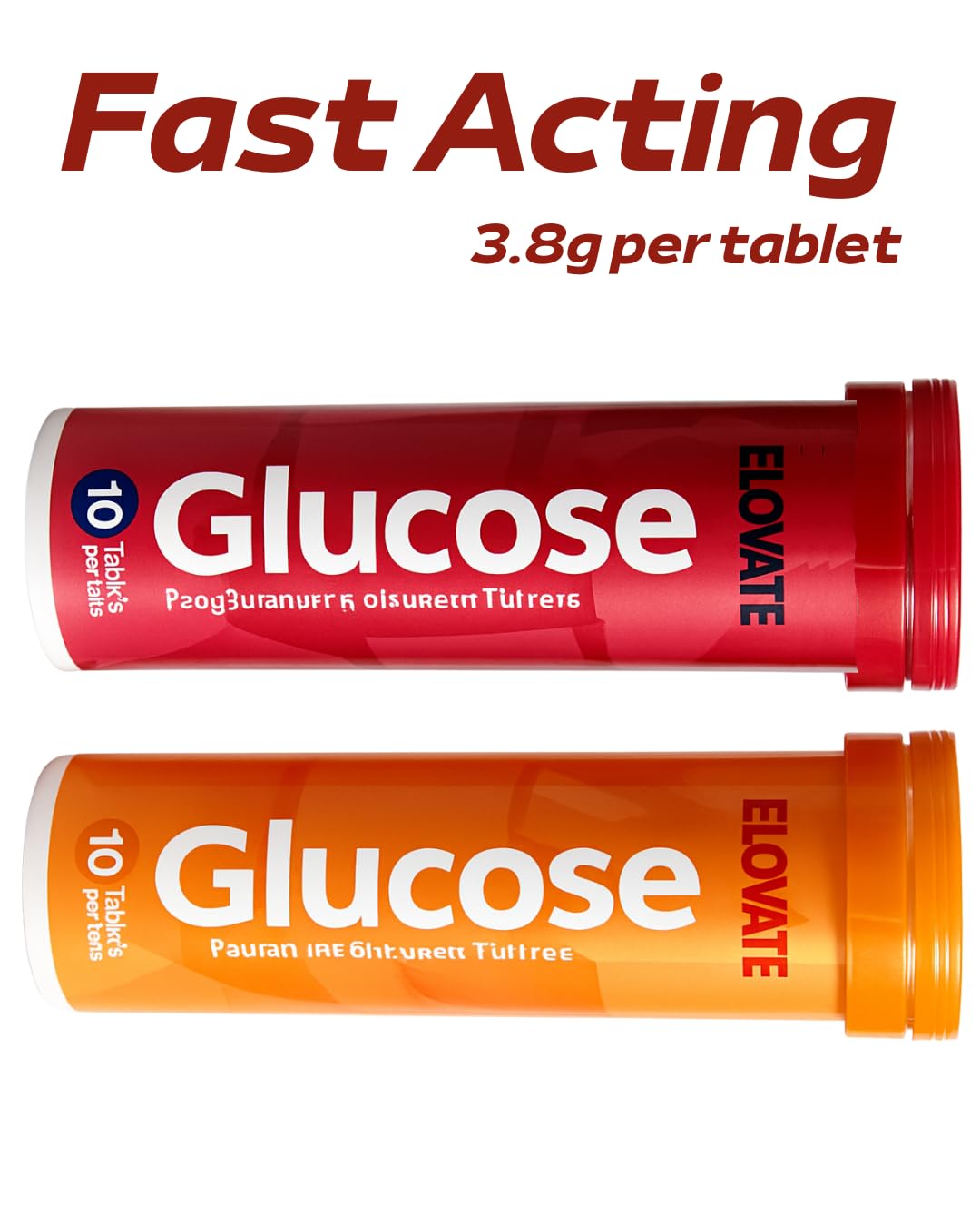 Close-up of ELoVATE raspberry glucose tablet ready to chew for fast relief.