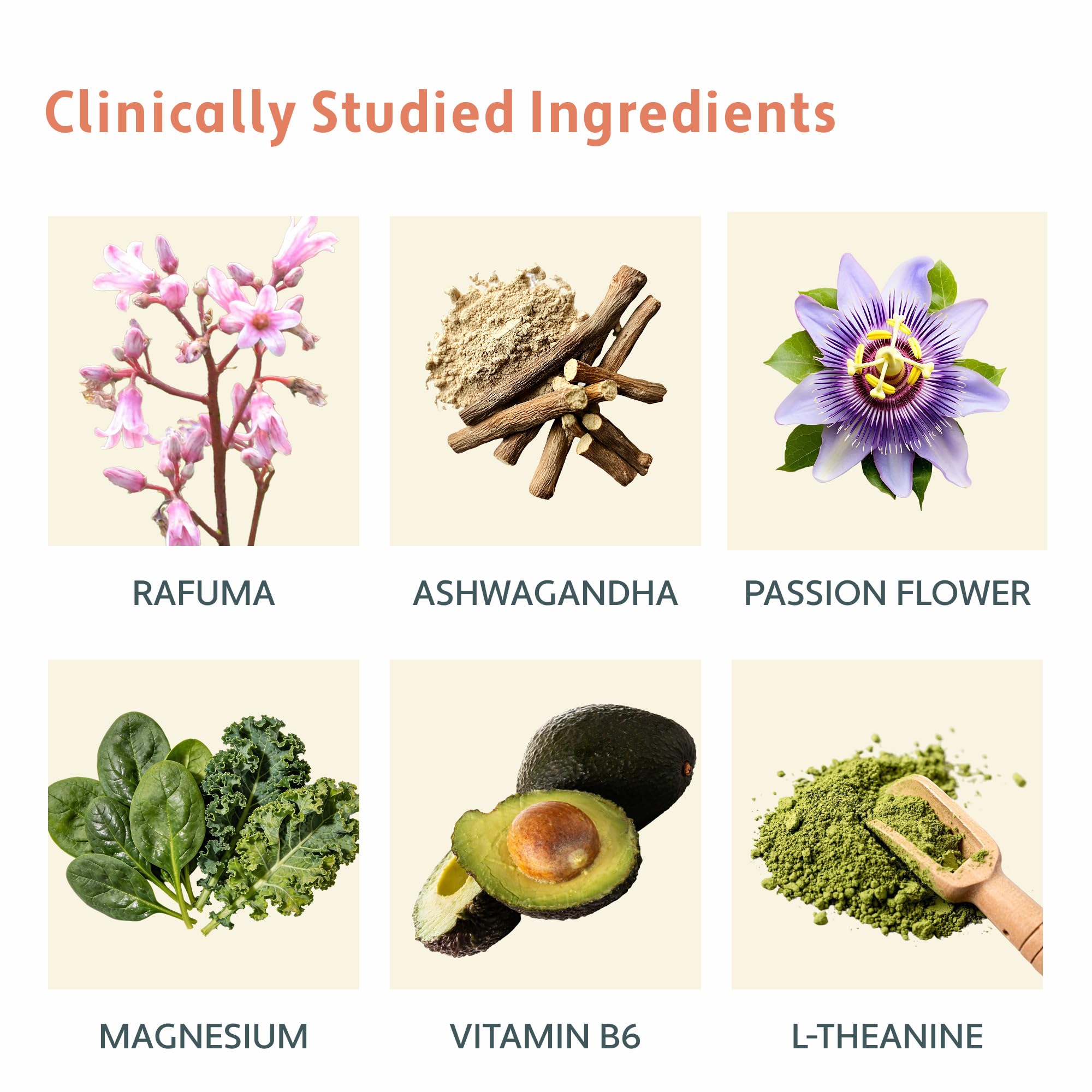 ELVD Calm & Clarity with Ashwagandha and Passion Flower for stress support.