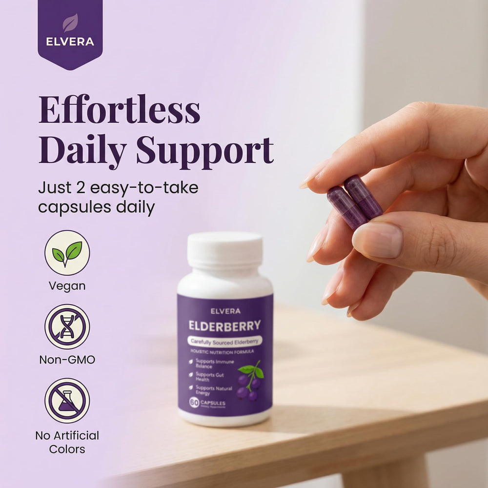 ELVERA Bottle on shelf illustrating easy access to daily supplementation