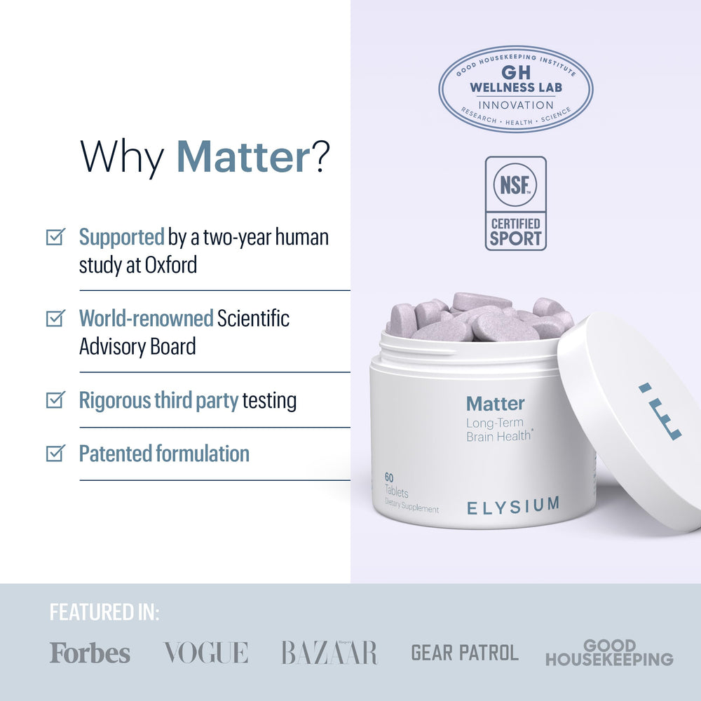 Oxford collaboration packaging for ELYSIUM Matter signaling research-backed formulation