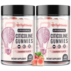 Elystrixionis citicoline supplement bottle with strawberry gummies for daily cognitive support.