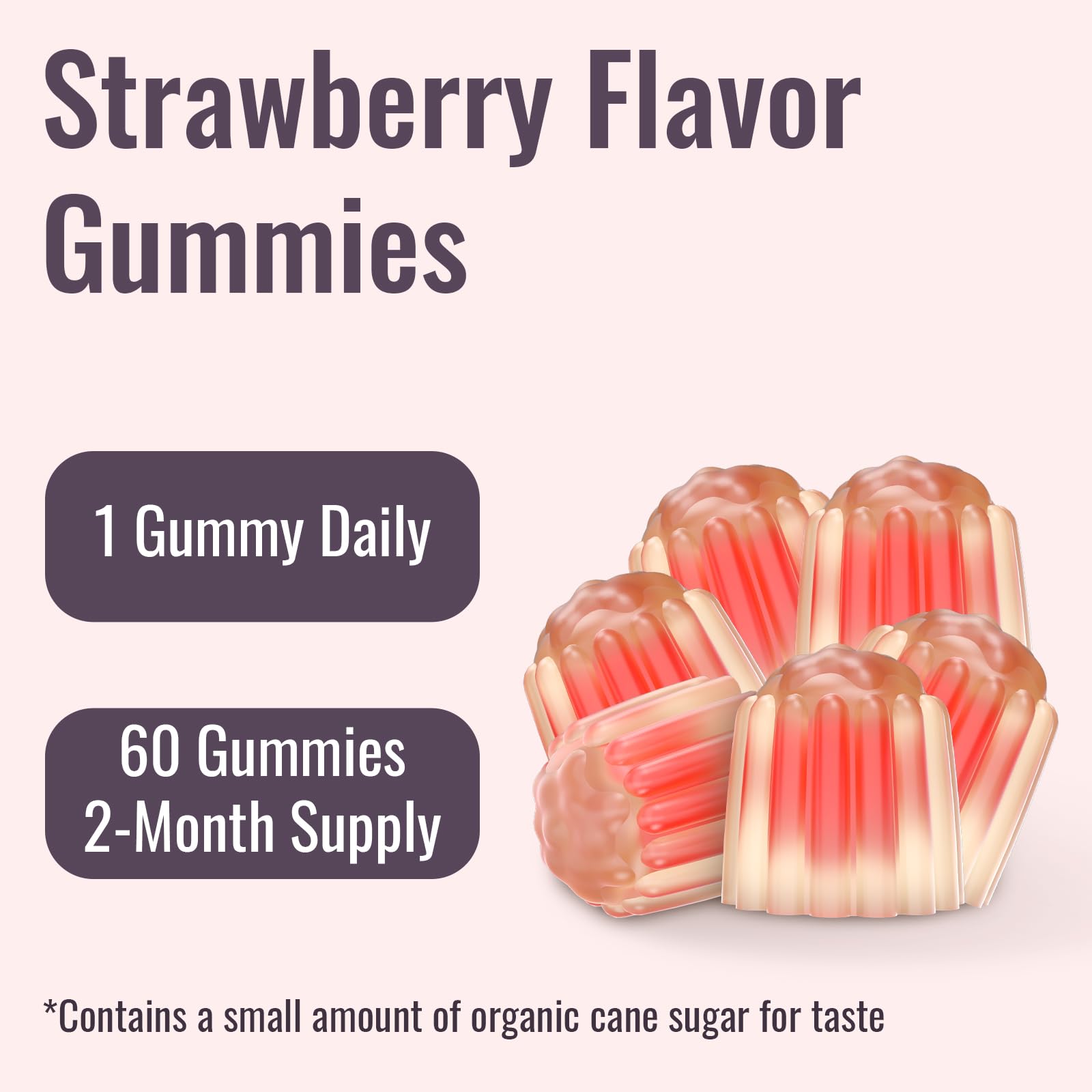 Open pack shows strawberry-flavored gummies ready for daily use.