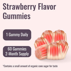 Open pack shows strawberry-flavored gummies ready for daily use.